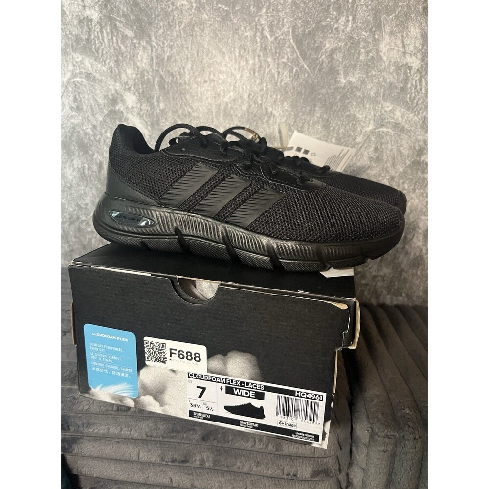 Adidas Cloudfoam Flex Women’s 7 Wide Black Walking Shoes Sneakers HQ4961 NIB